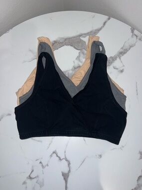 CAKYE Comfort Wireless Set of 3 Soft-Cup Bra Trio - Black, Gray & Nude